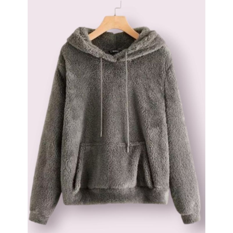 Jaket Hoodie Bulu Sherpa/Bulu Domba Unisex Pria & Wanita Terbaru