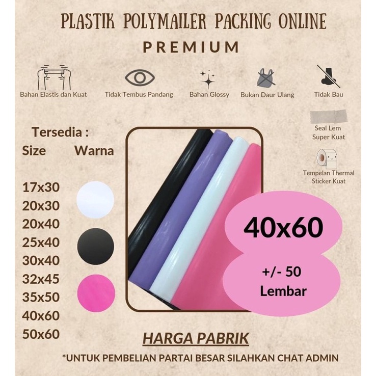 PREMIUM POLYMAILER 40X60 POLYMAILER PUTIH 40X60 50 LBR PINK HITAM 40 X 60 AMPLOP PLASTIK PACKING