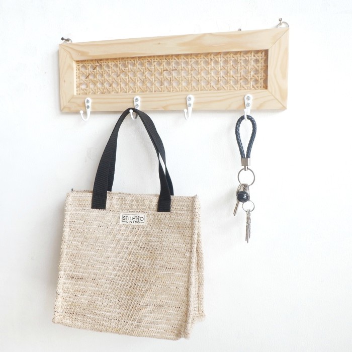 Sale Terbatas Nalumsari Mini Kapstok Rotan Webbing (Gantungan Rak Tempat Cantolan Wadah Kunci Tas