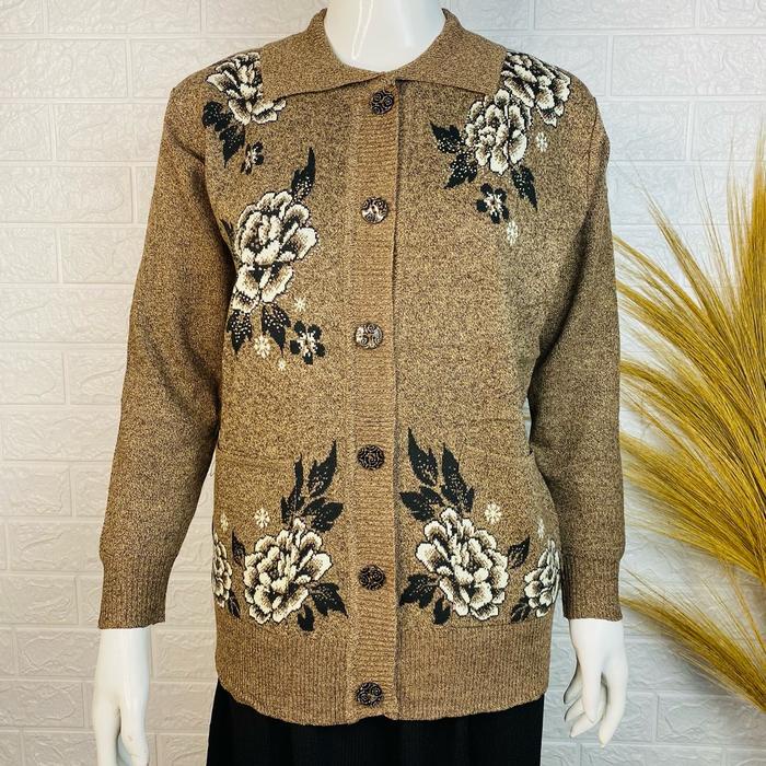 Hot Sale Sweater Rajut Tebal Emak Jaket Rajut Kerah Ibu Sweater Wanita Motif Semi Wool Musim Dingin