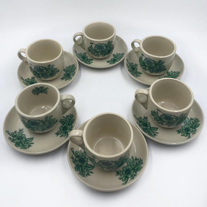 Bistro Bo-912 Cangkir + Lepek kopitiam motif Bunga Malake 6 set 12 pcs