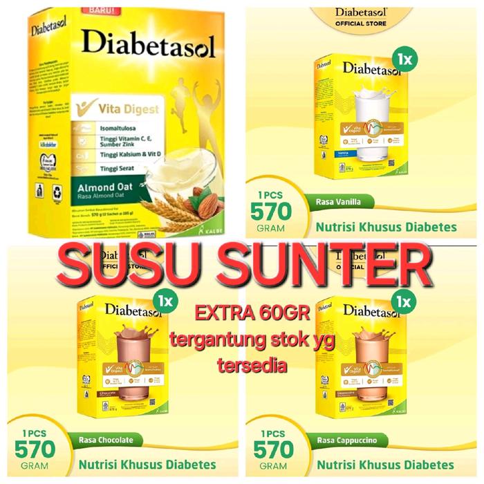 

DIABETASOL VANILA COKLAT CAPPUCINO ALMOND OAT 570 gram/570gr/VANILLA/CHOCOLATE/600 GRAM/600GR Susu
