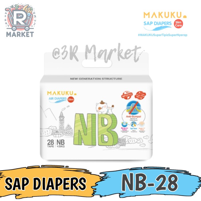 

Makuku Sap Diapers Slim Tape NB28 Popok Bayi