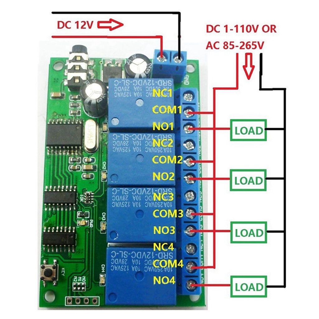 ABRI_AD22B04 4 Channel Relay DTMF Tone Signal Decoder Remote Control Relay Module 12V DC for PLC Sma