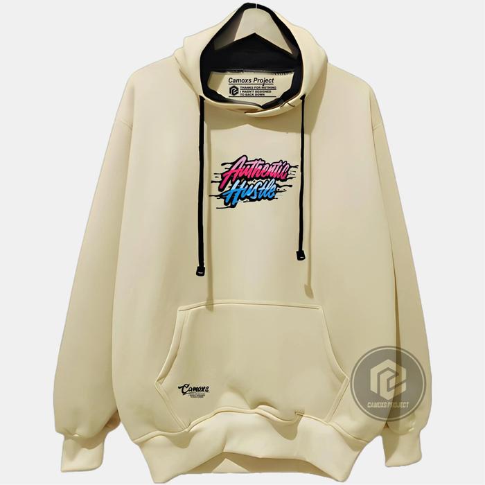 Jaket Hoodie pria distro keren Camoxs Sweater Cowok aesthetic graffity simple warna Light Cream List