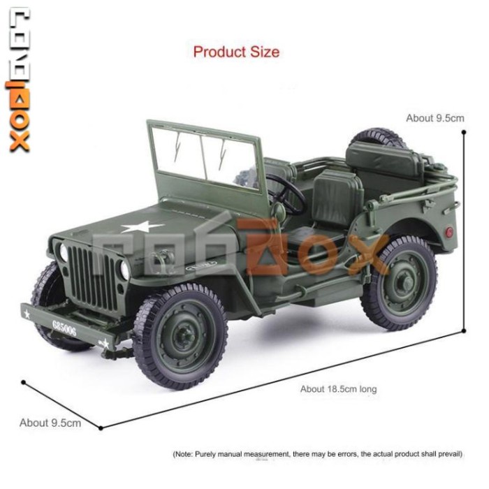 TERBARU DIECAST ALLOY COLLECTION JEEP WILLYS 1944 SCALA 1:18 DIECAST CLASIC MOBIL PERANG (R158)