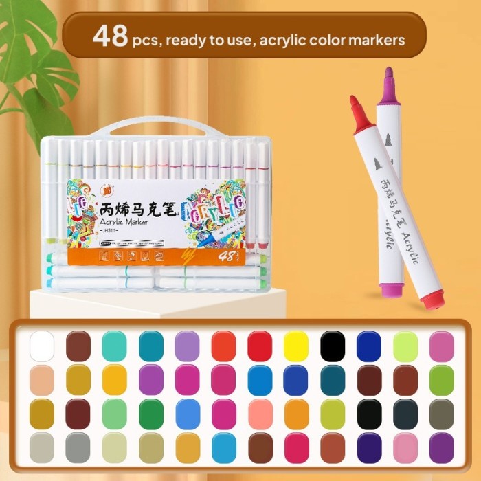 

```````] acrilic marker shands isi 48 warna segala permukaan kering permanent marker spidol akrilik