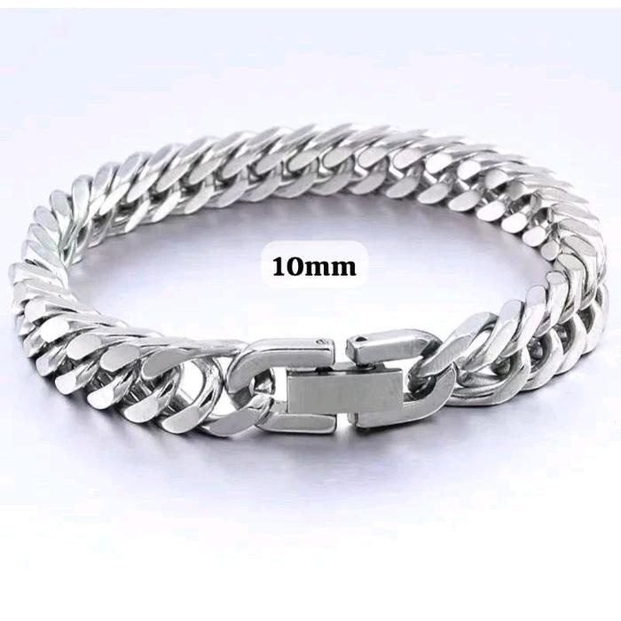 WTS- Gelang Pria Rantai Titanium Baja Pengait Klip 10Mm Gelang Rantai Jumbo Gelang Klip
