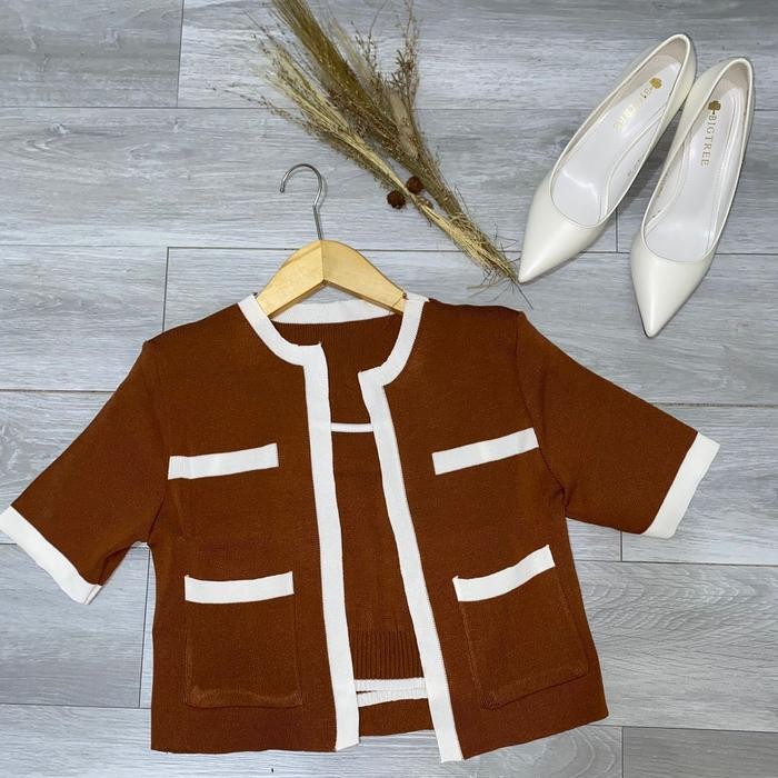 (Expert) HERCHOICE H006 Baju Top Set Atasan Long Square Atasan Kerah Rajut n Kaos Rajut Lengan