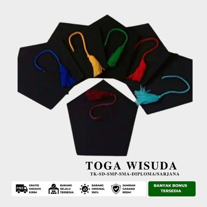 Kidelle- Topi Toga wisuda sarjana warna Hitam size Tk,SD,dan Dewasa bahan Matador Fashion