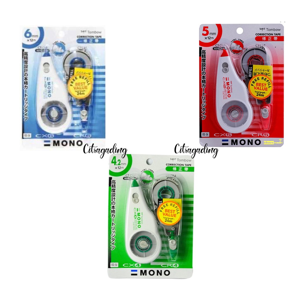

CORRECTION TAPE PAKET HEMAT TOMBOW MONO CT CR PITA KOREKSI 12m TIPEX KERTAS VALUE SET BISA REFILL