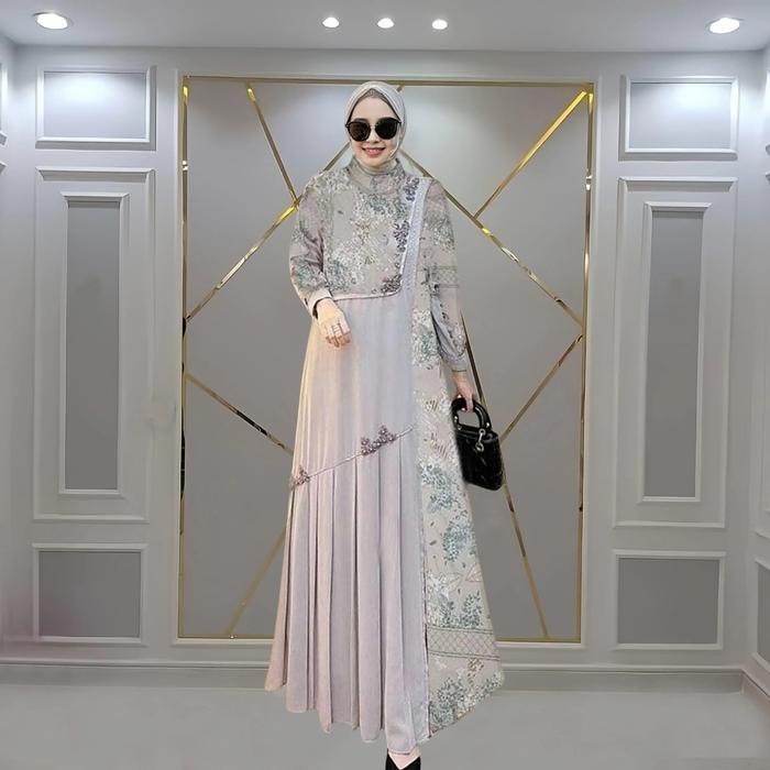 TERLENGKAP Gamis Jumbo Elegan Terbaru Kain Silk Motif Bunga Mewah Wanita Muslim Dress LD UP TO 140 -