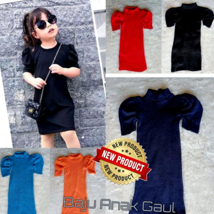 Gemyz- Dress Tangan Balon 2-4 Tahun Dres Lengan Balon Anak Perempuan Baju Rajut Anak Cewek