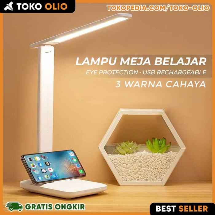 Lampu Meja Kerja Belajar Baca Tidur 3 Warna Caha Baterai Isi Ulang