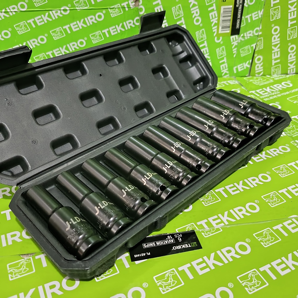 Jld 10Pcs Mata Socket / Sok 1/2 8-24Mm Impact Kunci Socket / Gagang Sok L 1/2" Tekiro - Sok Set