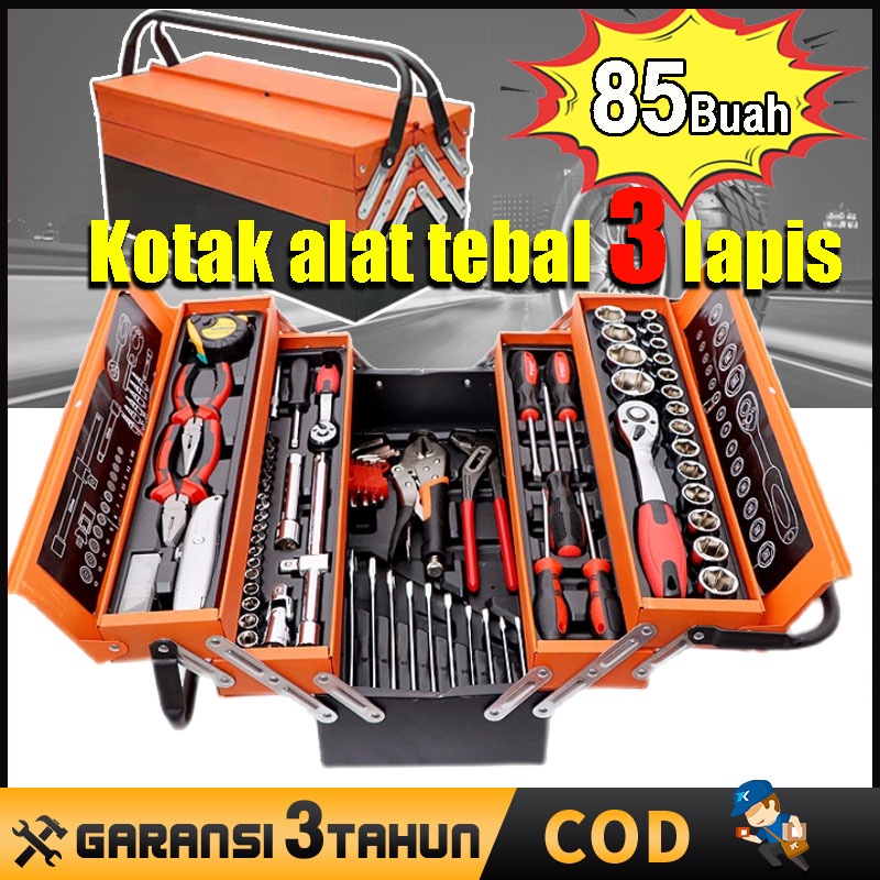 Tool Kit 85 Pcs Tool Box Perkakas Kunci Sok Set Pekerjaan Mobil Tool Box Set Alat Bengkel Tool Kit