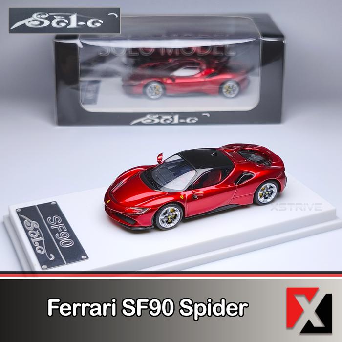 terbaru  solo model 1:64 ferrari sf90 spider metallic red ready
