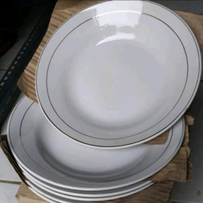 PIRING MAKAN KERAMIK LIST EMAS 9 INCH (HARGA 12PCS)