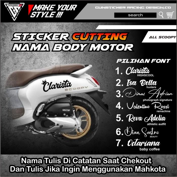JTTOP" STICKER CUTTING NAMA MOTOR SCOOPY