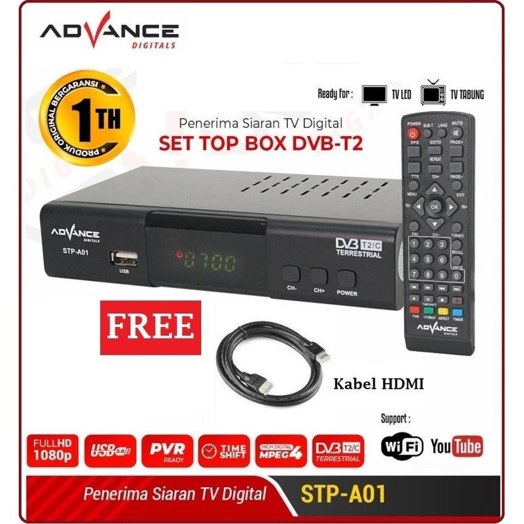 Paket Advance Stb Set Top Box Tv Digital Receiver Dongle Dan Hdmi Rca Hdmi - Asli