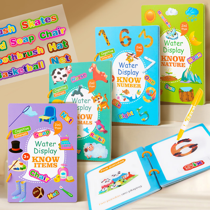 

Magic Water Drawing Book Reusable,Learn Animals Numbers Colour,Paintless Doodle Kit For Toddlers