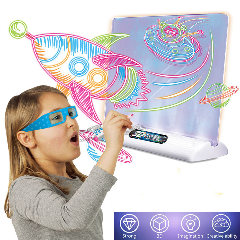 

3D Magic Drawing Pad Led Light Colorful Space Ocean Dinosaur Painting Board Kids Educational Toys