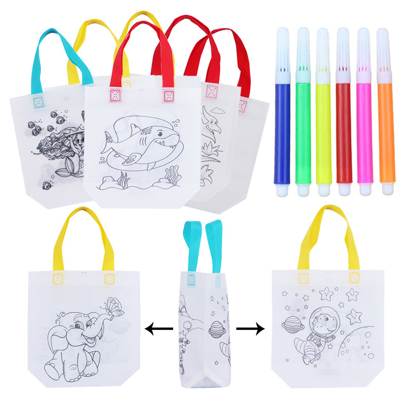 

Double Sided Graffiti Bag Non-Woven With Markers Early Childhood Education Children Painting Toys