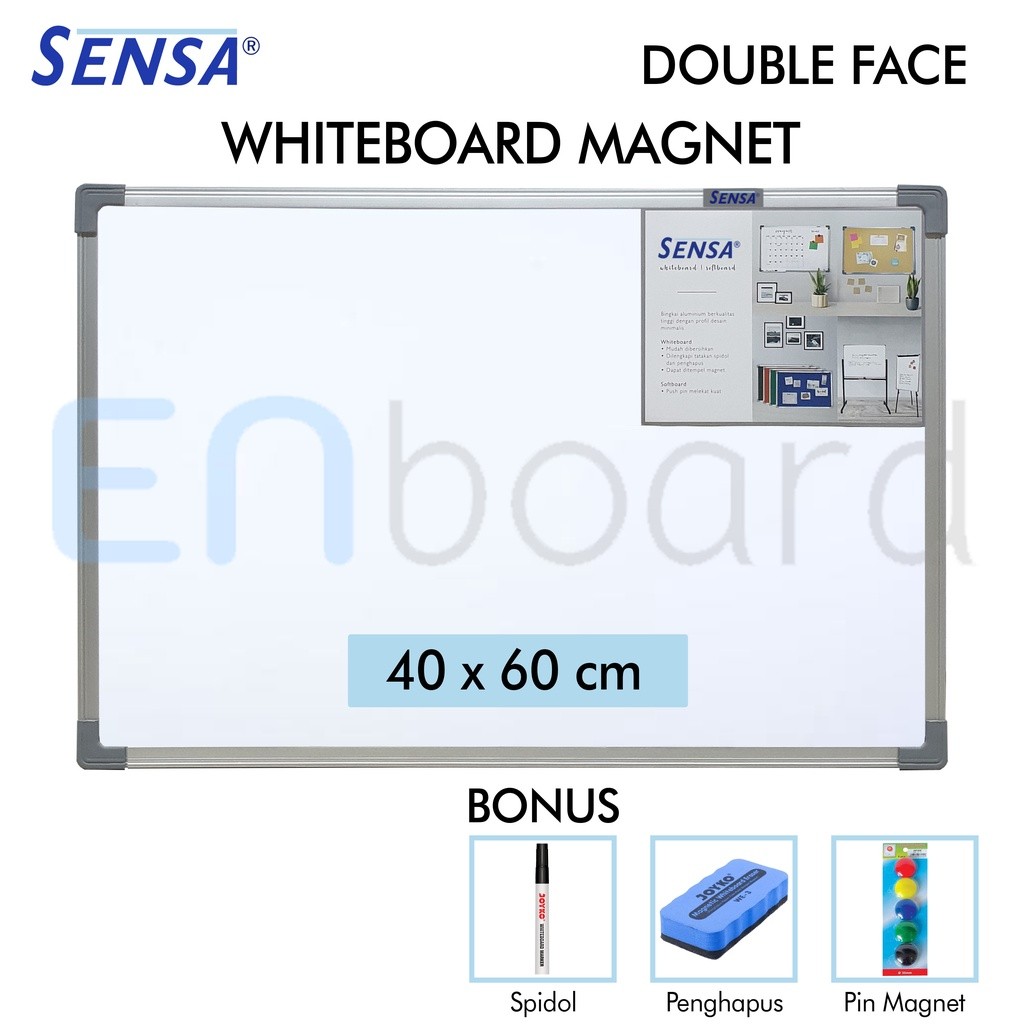 

Papan Tulis Whiteboard / White Board Gantung Magnet Double Face Sensa 40 x 60 cm