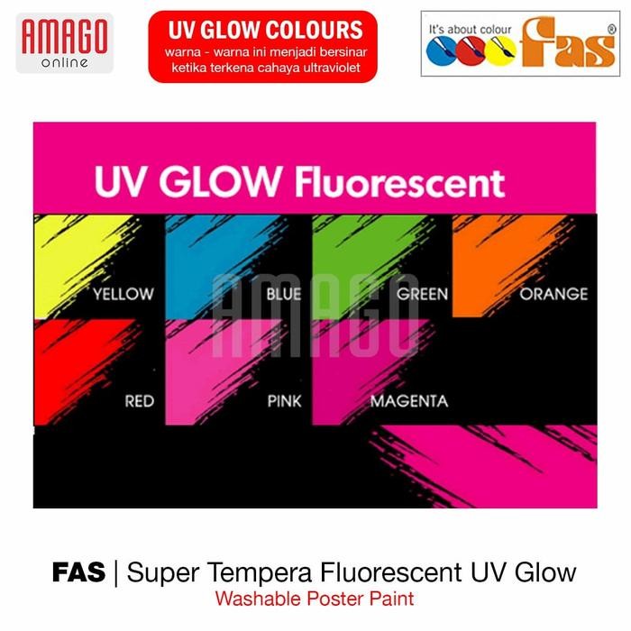 

ready stok fas - super tempera fluorescent uv glow paint - 500 ml - pilih warna original