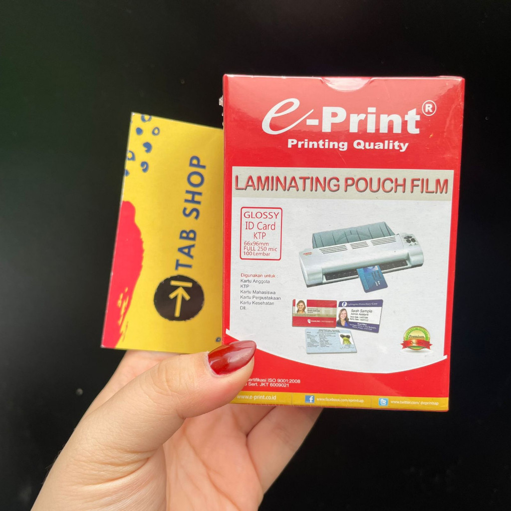 

TAB SHOP - EPRINT LAMINATING POUCH KTP 250 MIC 100 SHEETS - E-PRINT KERTAS LOAMNATING PANAS KTP 250