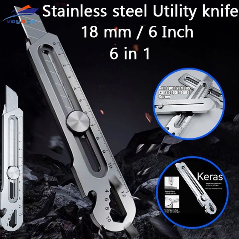 

10 Blades6 IN1 Cutter Pisau 18mm multifungsi Cutter Besi Stainless Besar 10pc Pisau Set Cutter Pisau