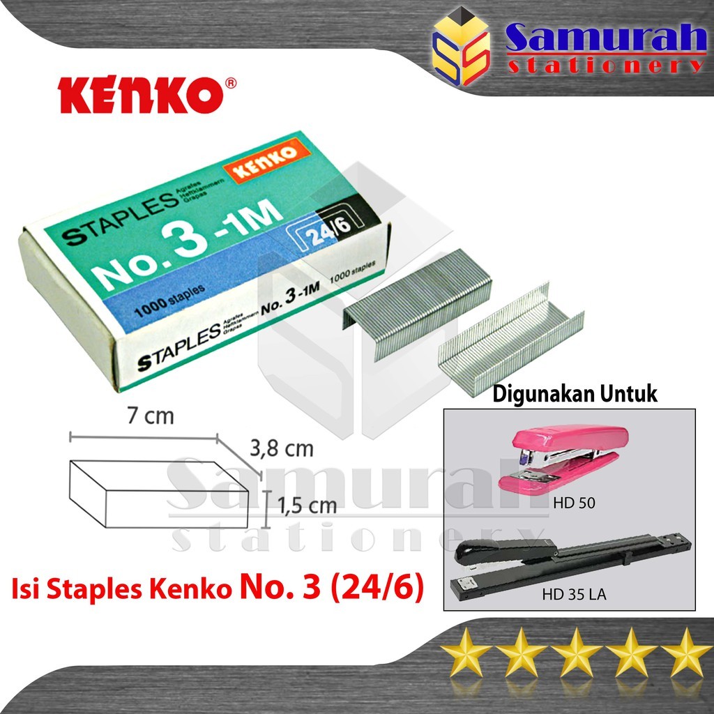 

Isi Staples Kenko No. 3 Per Box Isi 20 Pak Kecil / Refill Stapler no 3 / isi Stepler Besar / Hekter