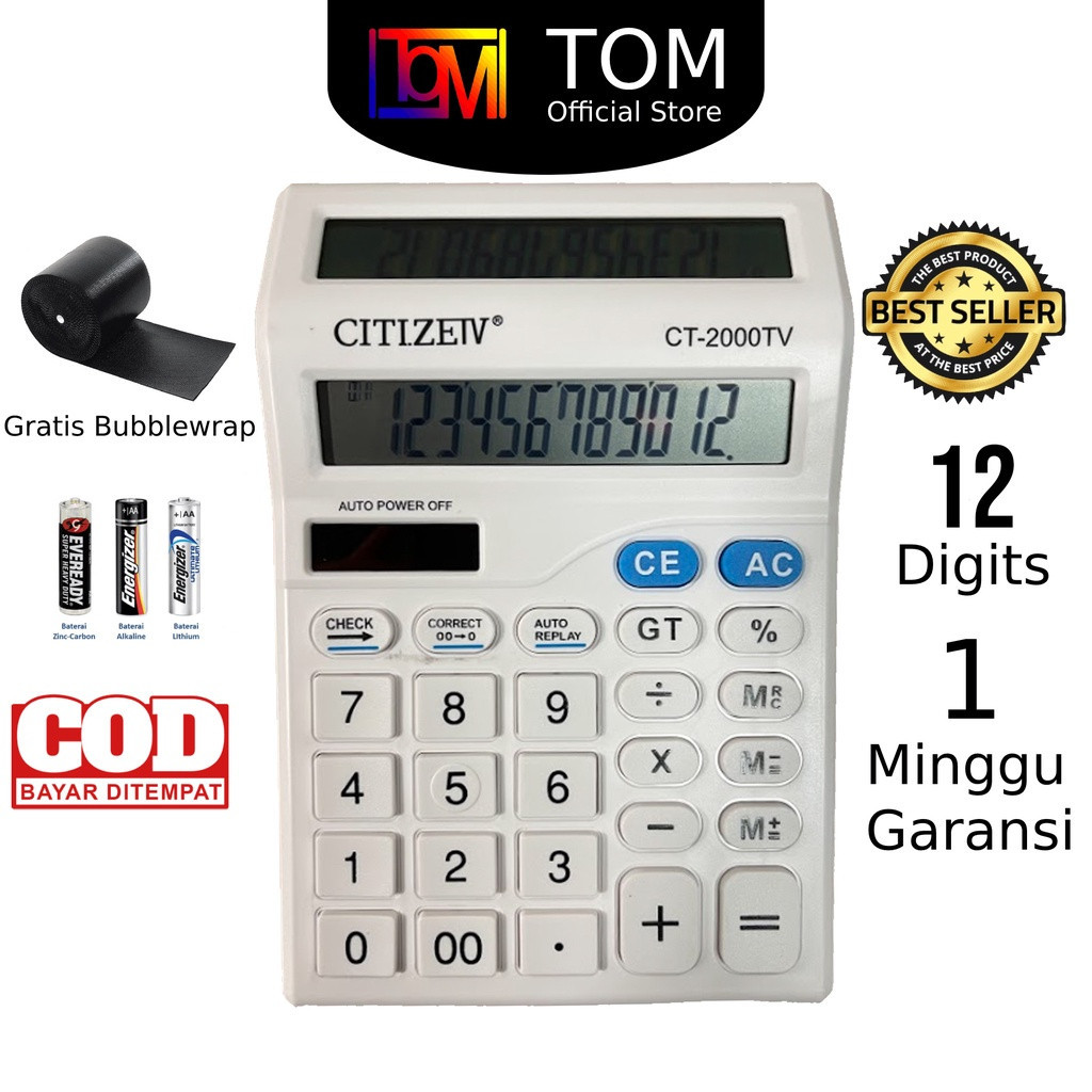 

Kalkulator 2 Layar CT-2000TV 12 Digit - Calculator Check Dual 2 Power