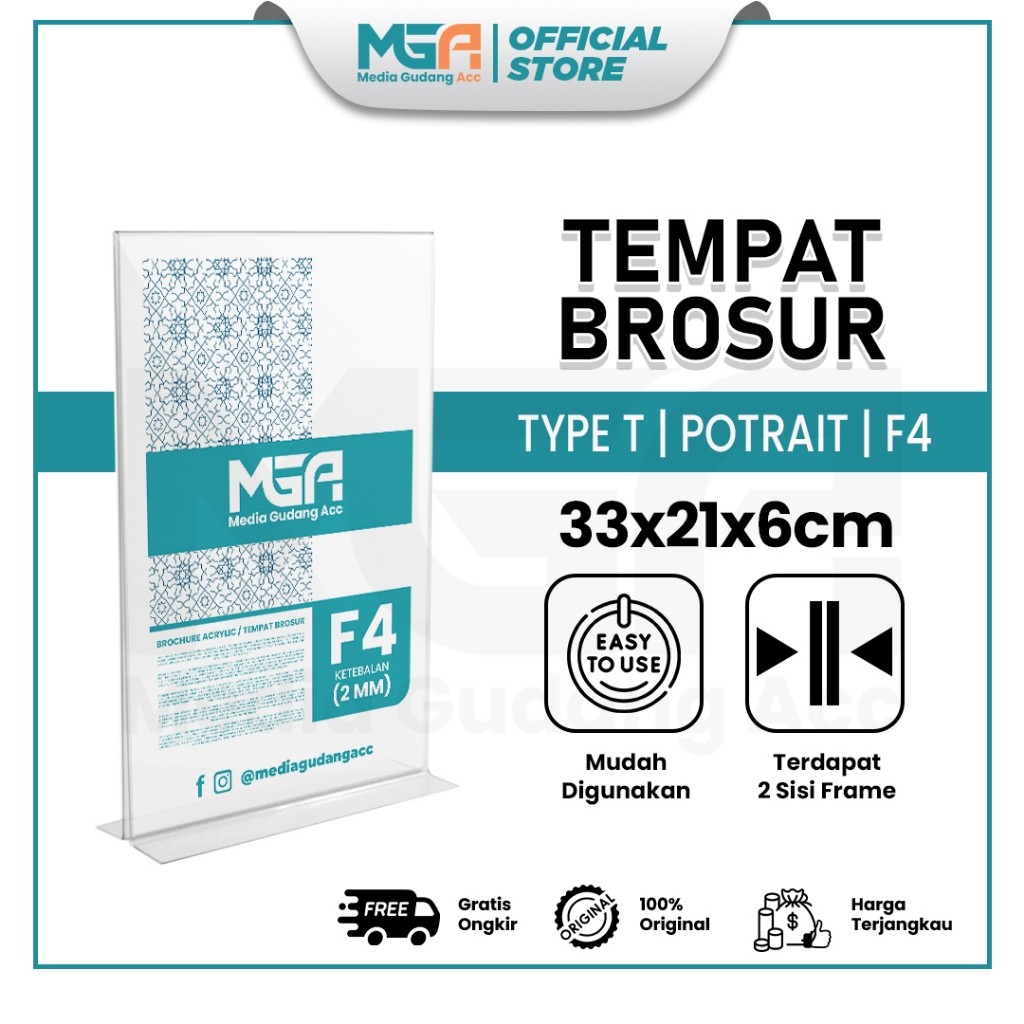 

Tempat Brosur F4 Potrait 2 Sisi Akrilik 2mm - Tent Holder / Tent Card Stand Display - Desk
