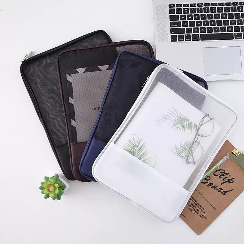 

Pouch Bag Bahan Jaring/Tas Serbaguna Organizer/Document Bag Tas Dokumen/Kotak Buku Jaring Transparan
