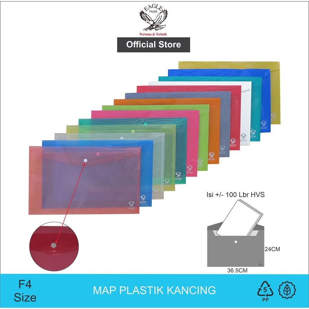 

Map Plastik Kancing EAGLEFiles F4 (Folio) Map Kancing Plastik Smart Pocket Bening~Opaque 3 PCS/Pack