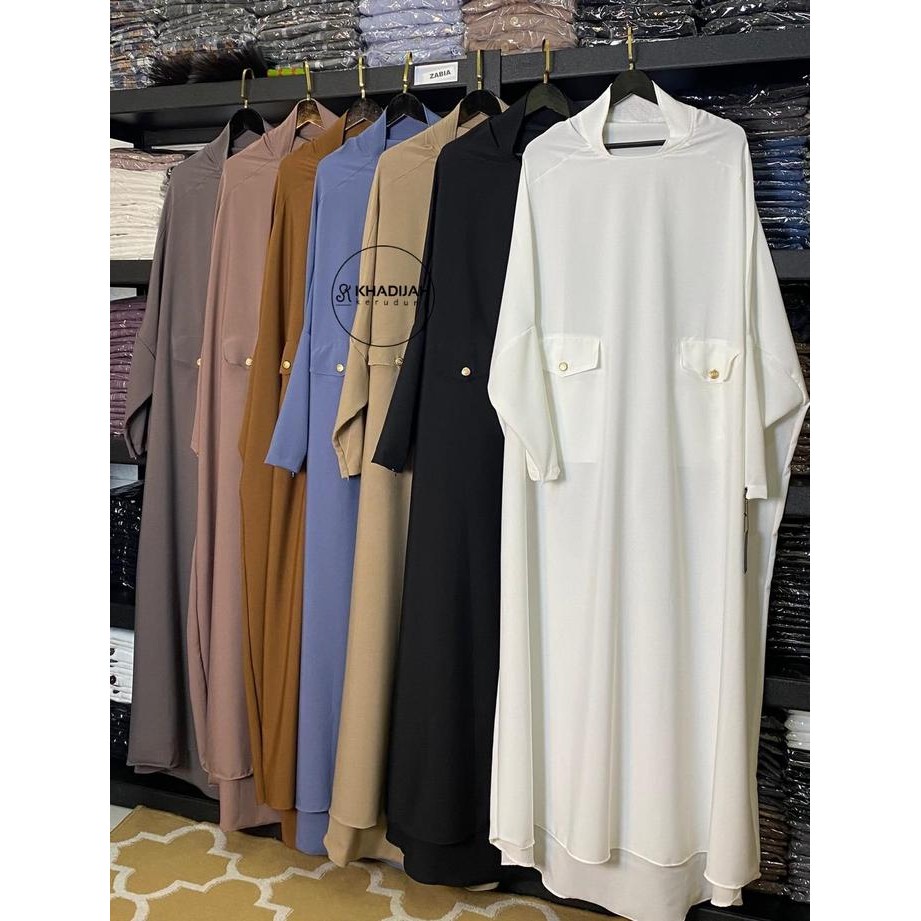 Busanae- Abaya Dress Gamis Model Khimar Overhead Jawda Bahan Rosecrepe By Khadijah kerudung