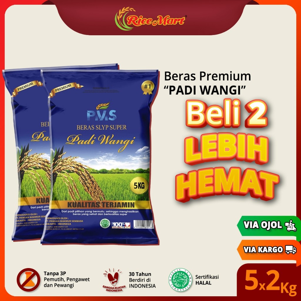 

[PAKET 2 PCS] Beras PADI WANGI 5 kg - Beras Premium - Harum Pandan - Pulen - Beras Kristal - Produk Indonesia
