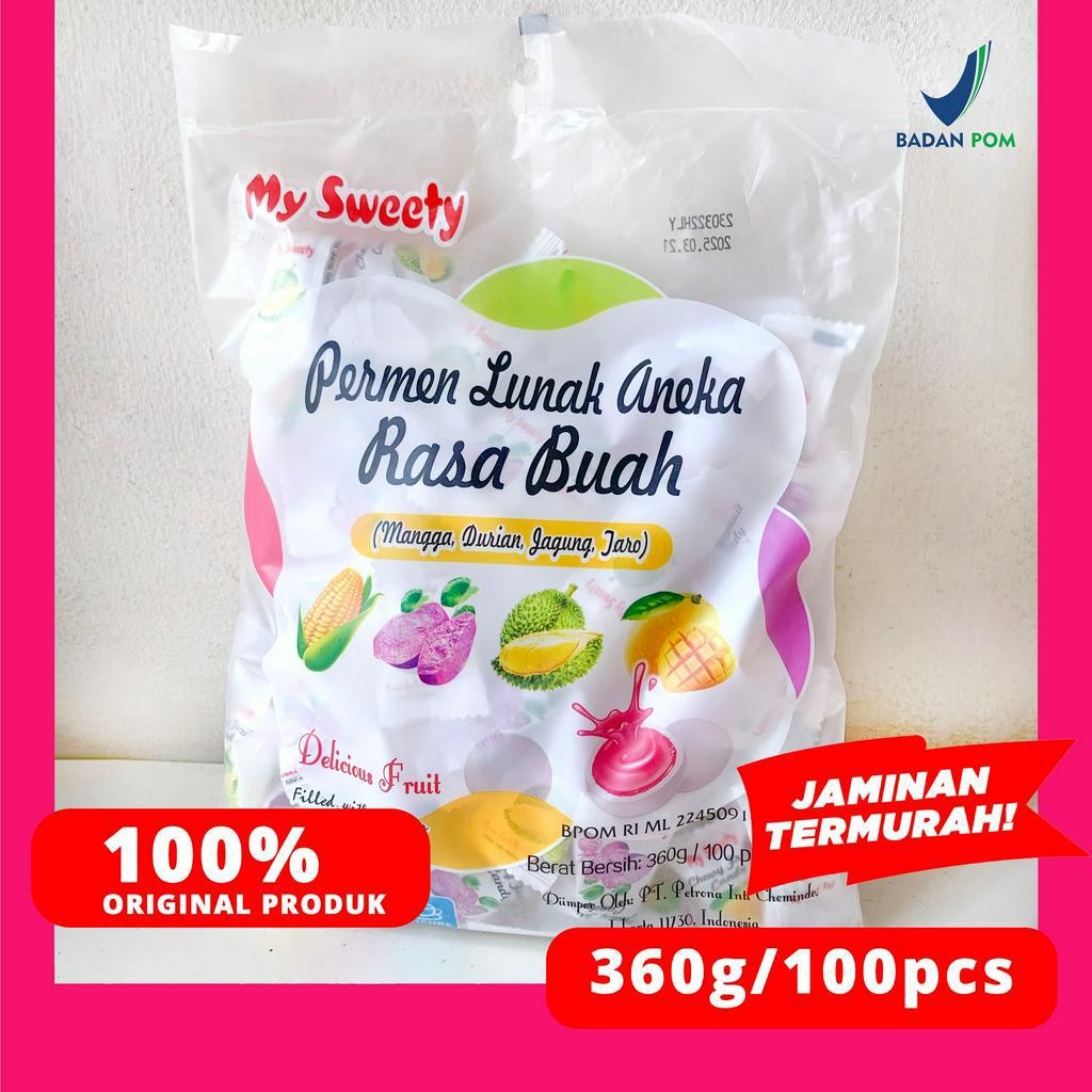 

Sajiandapur Permen Susu Lunak Aneka Rasa Buah 100Pcs/360G Mysweety