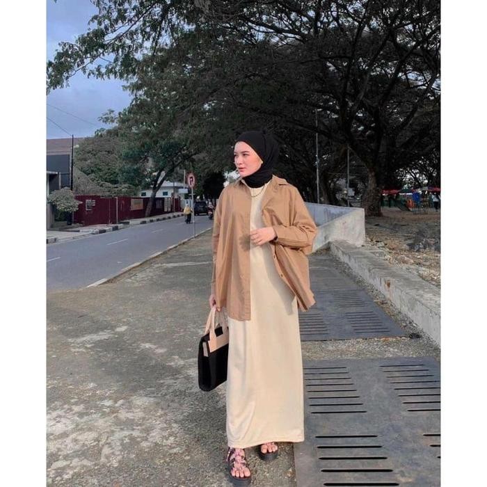 Layali- Inner Manset Gamis Lengan Panjang Dalaman Kaftan Inner Dress Muslim - Spandek Jersey Soft