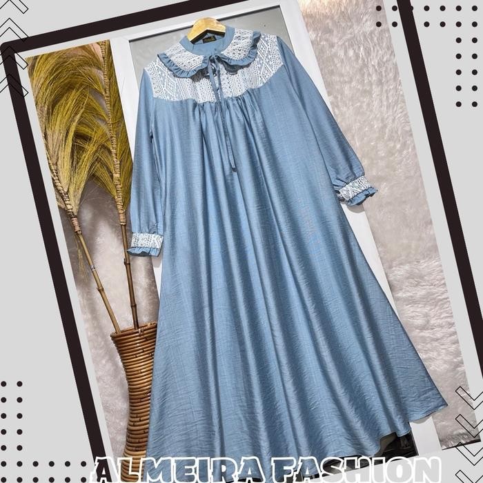 Layali- MIDI DRESS TERLARIS BAHAN POLOLINEN MIX BROKAT MALIKA TERBARU GAMIS REMAJA KEKINIAN Muslim