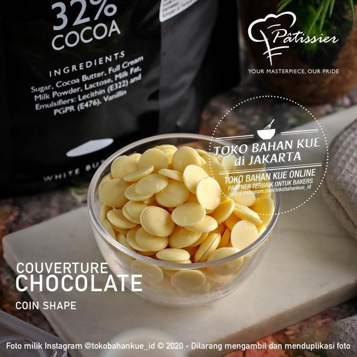 

Patissier Chocolate 32% White Couverture 500gr Cokelat Putih Coin