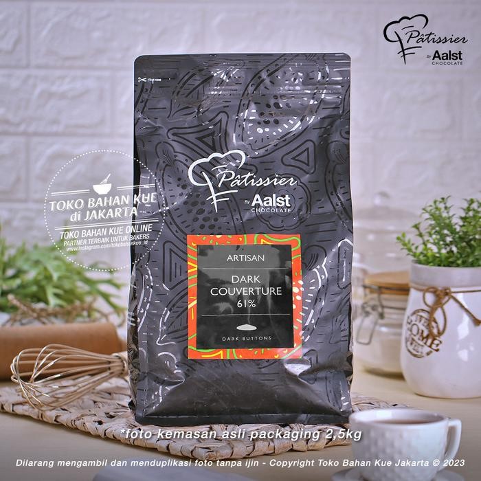 

Patissier Chocolate 61% DARK Couverture 1kg Cokelat Coin Coklat