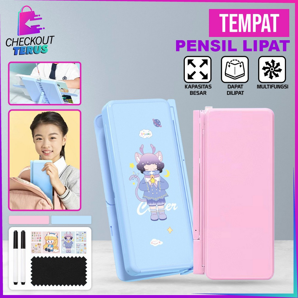 

CT A73 Tempat Pensil 2IN1 Multifungsi Pencil Case Book Holder Kotak Pensil Lipat dengan Tatakan Buku