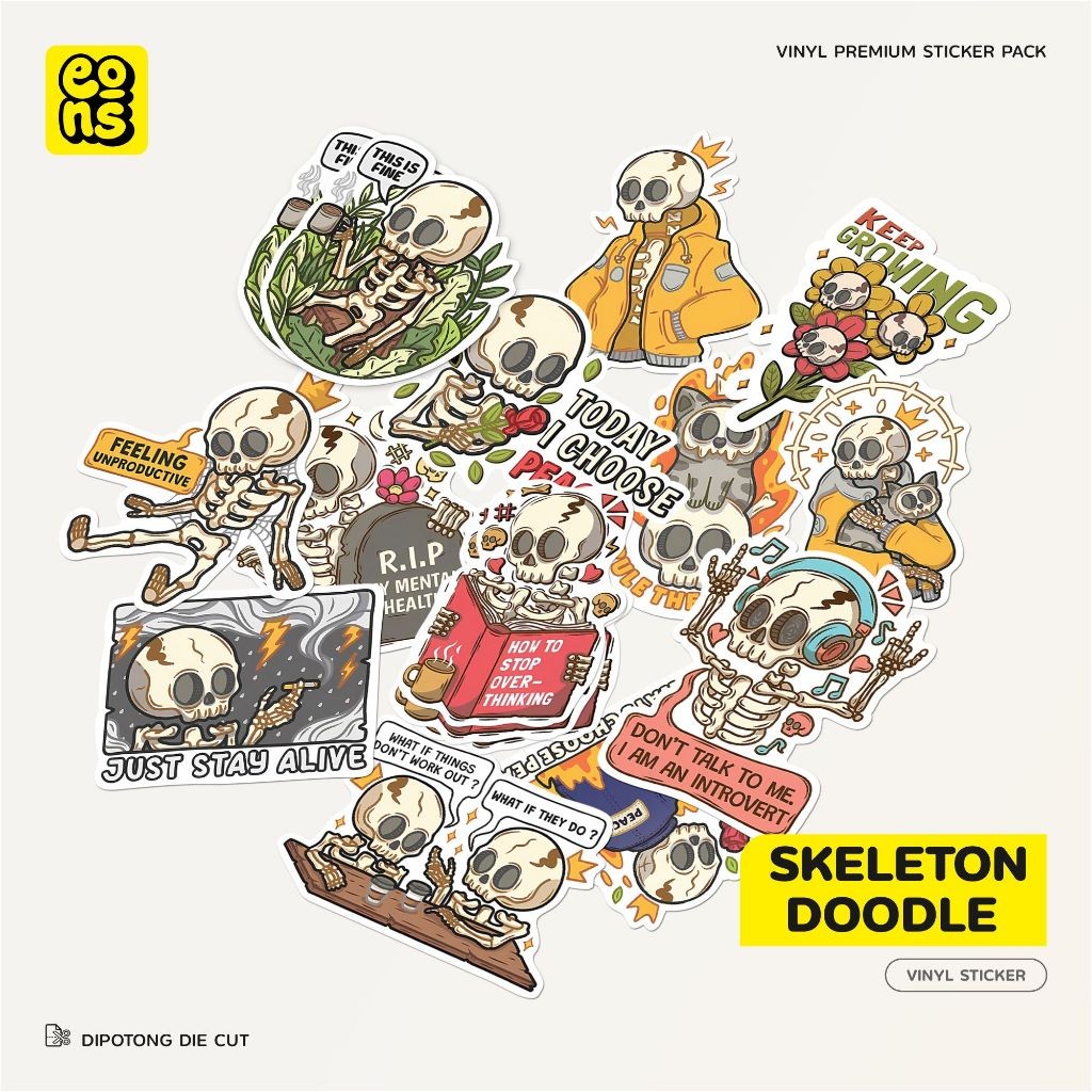 

UM1 Stiker Pack SKELETON DOODLE Aesthetic Wateroof Aesthetic- untuk Laptop - Koper - Paper