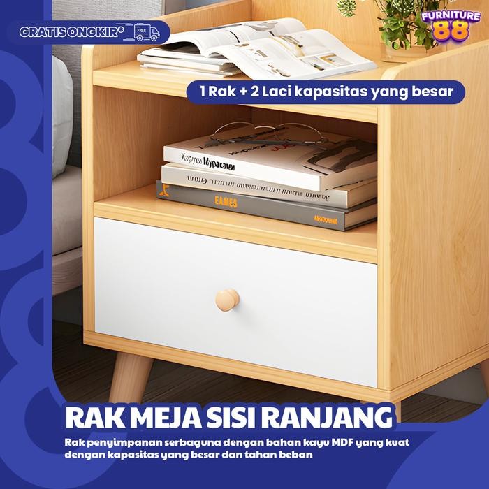 Furniture88 Meja Nakas Sisi Ranjang Warna Coklat Putih Rak Nakas Dengan Laci Rak Samping Tempat