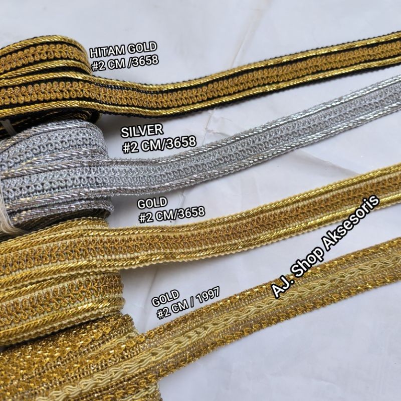 renda sier india / renda bordir gold sier motif tengah lebar 2 cm isi 10 yard