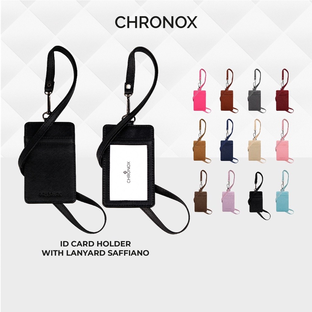 

CHRONOX Lanyard Pria Wanita Kulit Saffiano ID Card Holder - AVERY