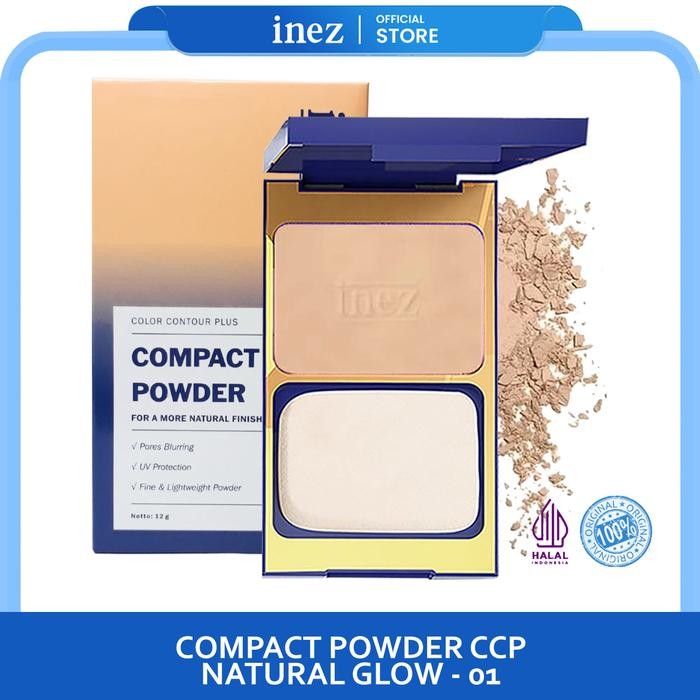 ..... Inez Compact Powder 01 Natural Glow Bedak Padat Color Contour Plus Bedak Wajah Bedak Padat