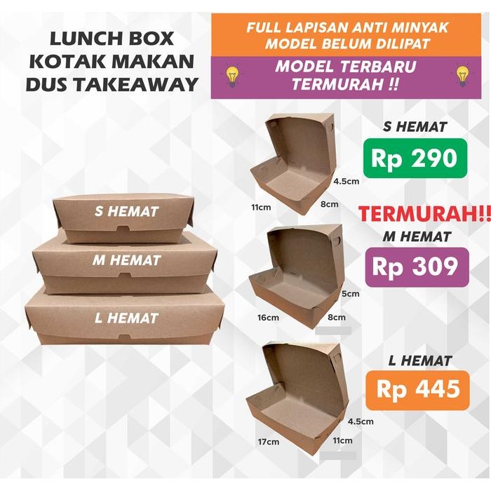 LUNCH BOX PAPER - SMALL / KOTAK MAKAN / DUS NASI / KOTAK BUNGKUS NASI